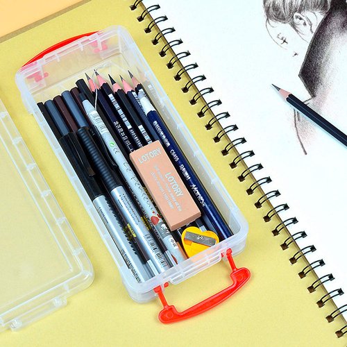 6 Packs Plastic Pencil Box, Stackable Clear Plastic Pencil Case Large Capacity Office Supplies Storage Organizer Box Brush Painting Pencils Storage Container Clear Stationery Case for Kids School