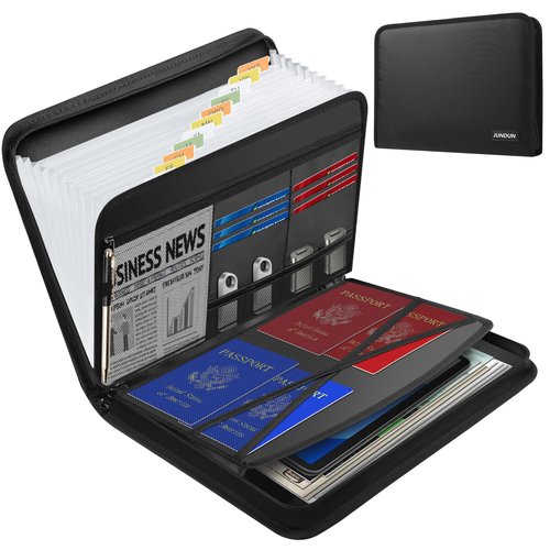JUNDUN Accordion File Organizer - Fireproof Accordion Folder with Zipper & Labels - 13 Pocket Expanding File Folder with Multi-Pockets Document Organizer Folder for Letter A4 Files | Receipt and More