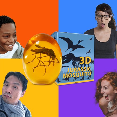 VEOJEIN Jurassic 3D Mosquito in Amber Resin | True 3D Original Design Realistic Flat Bottom Shaped | Measures 3.3 Inches Tall Dinosaur DNA Replica World | Collectable Prop | Cane Mount | Paper Weight
