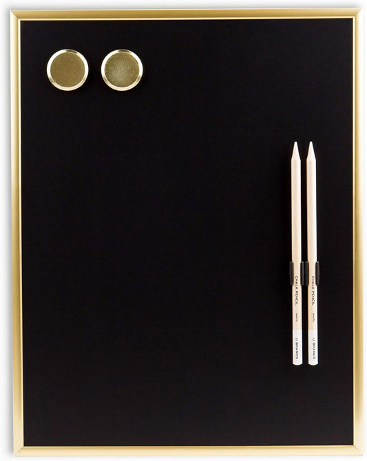 U Brands Magnetic Chalkboard - Premium Matte Surface with Gold Metal Frame | 11" x 14" Size, Includes Chalk Pencils & Magnets