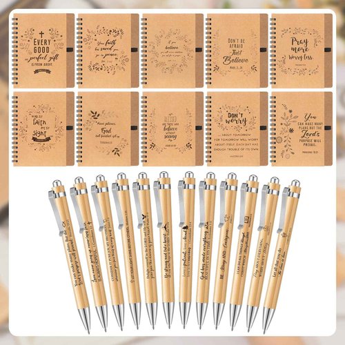 Gueevin 72 Pcs Christian Gift Mother's Day Gifts for Women Church Members Include 36 Inspirational Notebooks and 36 Motivational Bible Bamboo Pens for School Bible Study Groups Church Families