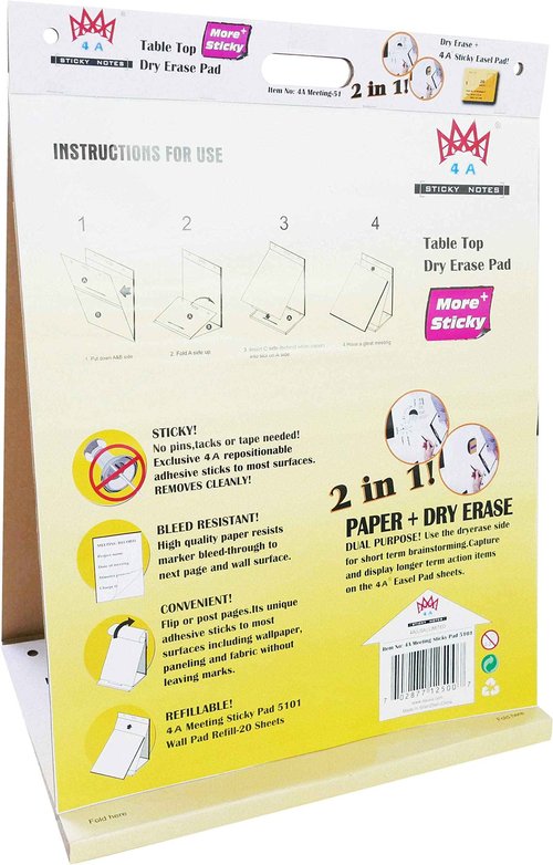 4A 2-in-1 Super Sticky Portable Tabletop Easel Pad+Dry Erase Panel, 20 x 23 in, Anchor Chart Paper Flip Chart Paper for Virtual Teachers, Meeting, 25 Sheets/Pad, 4 Pads, Built-in Stand, White