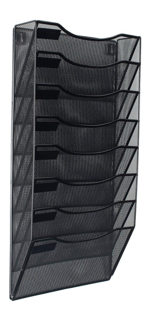 Klickpick Office 8 Section Hanging Files Wall Mounted Metal Mesh Document Organizer Magazine Holder Rack Multipurpose Use to Display Files, Magazines, Newspapers - Black