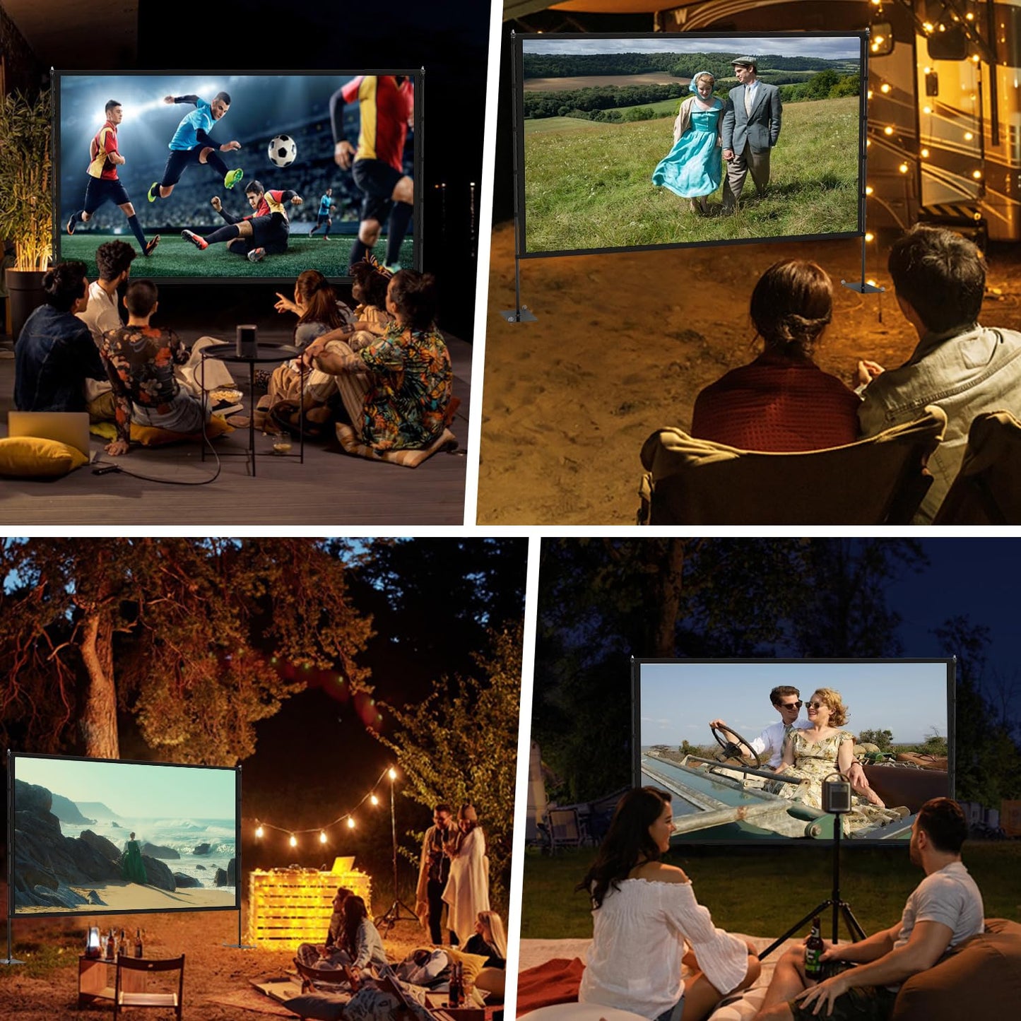 STWUI Outdoor Projector Screen with Stand - 120 Inch Portable Projector Screen Indoor and Outdoor Projector Screens 16:9 4K HD Wrinkle Free Lightweight Movie Screen with Carry Bag,Enioy Movie Nights