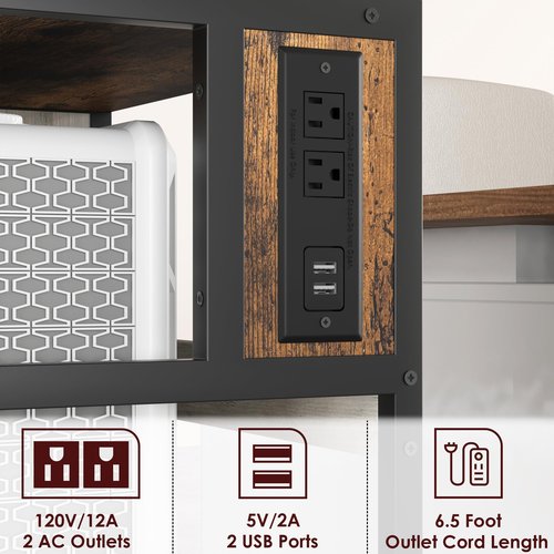 GAOMON Printer Stand, Large Printer Table with Power Outlets and USB Ports, Mobile Printer Stand, 3 Tier Rolling Printer Cart with Adjustable Storage Shelf for Home Office Living, Rustic Brown