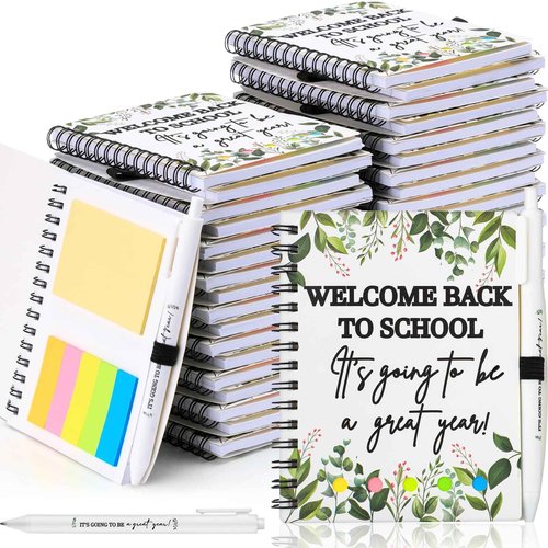 Dunzoom 50 Sets Back to School Gifts Bulk for Students Teachers 2025 Welcome Back to School Teachers Gifts Spiral Notebooks with Ballpoint Pens Set for Classroom Office Supplies (Plastic)