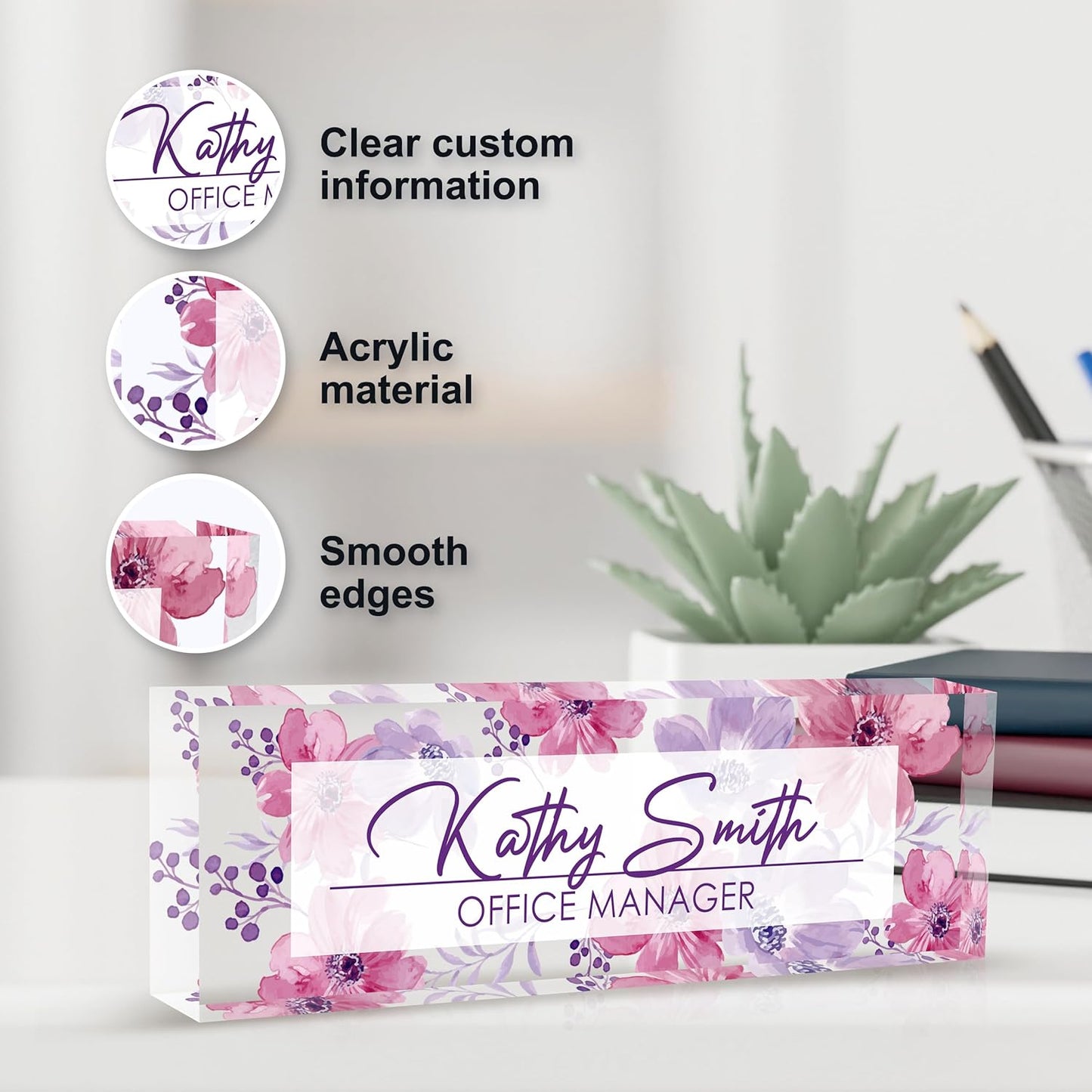 Skiennix Personalized Desk Name Plate - Custom Acrylic Office Accessory | Ideal Gift for Coworkers & Teachers