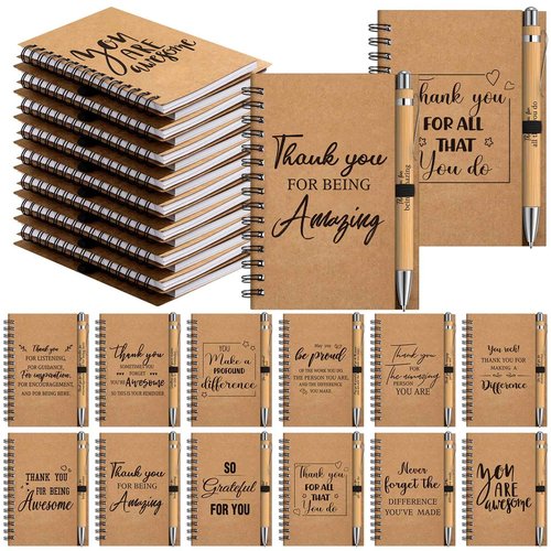 Cholemy 30 Pack Employee Appreciation Gifts, Inspirational Kraft Notebooks with Bamboo Ballpoint Pens 5. 5 x 4. 2 Inch Coworker Motivational Journal Notepads for Employee Teacher Coworker Volunteer