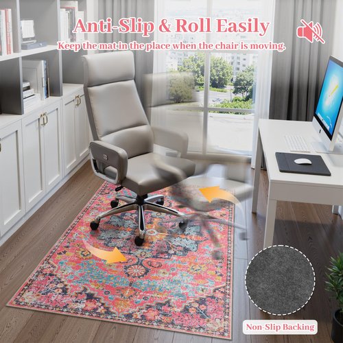 Anidaroel Office Chair Mat for Hardwood Floor, 48"x60" Office Rug for Rolling Chair, Desk Floor Mats for Office Chair, Anti-Slip Computer Gaming Chair Mat, Easy to Roll, Fuchsia/Multi