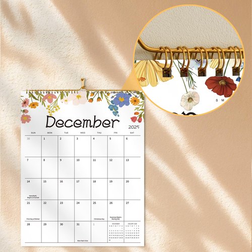 Wall Calendar 2025-2026 - 15" x 12" Monthly Wall Calendar with Floral Design Runs From Jul 2025 to Dec 2026, Large Blocks, Thick Paper, Twin-Wire Binding, Perfect for Planning, Organizing, and Scheduling Your Life