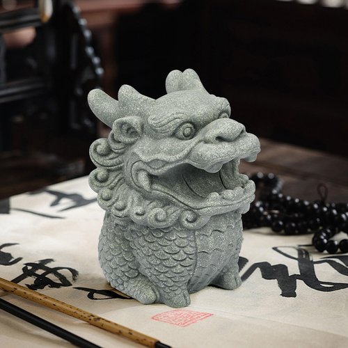 BEIZHAN Cute Pen Holder for Deask, Dragon Stone Pen Stand, Chinese Feng Shui Desk Organizer, Animal Figure for Office/Study Display Decoration