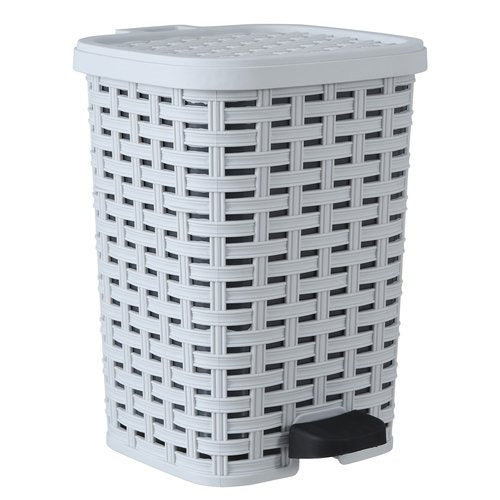 Superio Small Outdoor Trash Can with Lid for Dog Poop 3 Gallon/12 L Mini Plastic Garbage Can with Foot Pedal for Bathroom, Bedroom, Office, Patio, Wicker Smoke