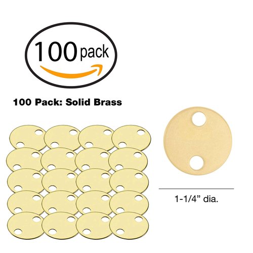 Lucky Line Solid Brass Round Tag 1-1/4" - Two Holes - 100 per Box (26022)