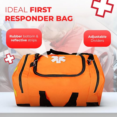 First Responder Trauma First Aid Kit Bag - Fully Stocked Emergency Medical Kit for Home, Vehicle & Workplace - OSHA & ANSI Compliant - Portable Orange