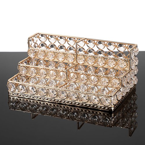 Hipiwe 3 Tiers Crystal Business Card Holder Gold Business Card Display Stand with 6 Slots Name Card Organizer for Office Exhibition Business