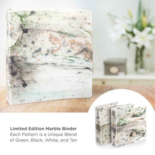 Carstens Limited Edition 1.5-Inch Green Marble Heavy Duty 3-Ring Binder – Side Opening, Waterproof, Durable Plastic, No-Gap Rings, Holds 250 Sheets, BPA-Free, Made in USA (2053-3R)