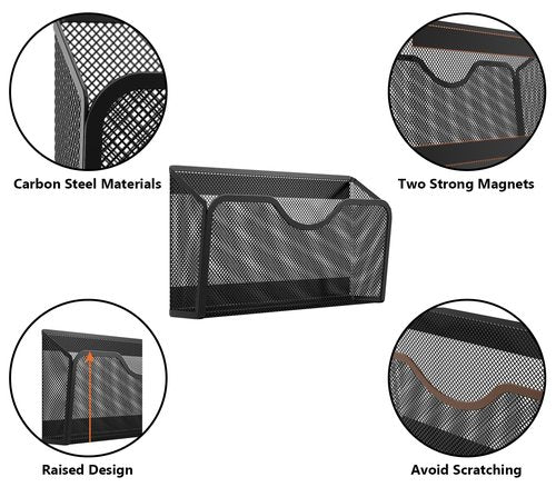 JANE EYRE Magnetic File Holder - 3PCS File Paper Mail Organizer No Drilling Magazine Paper Document Holder/Magnetic Hanging File Organizer for File Cabinets, Office, Whiteboard, BLACK