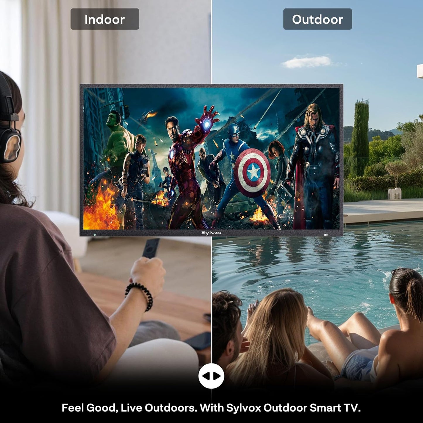 SYLVOX 75” Outdoor Smart TV - Superior Waterproof Performance & Anti-Glare Matte Finish | Dolby Atmos, 1000 Nits