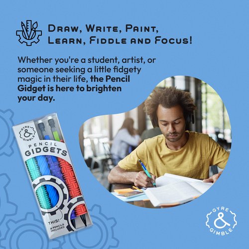 Gyre & Gimble Pencil Gidgets – Textured Silicone Pencil Sleeve for Quiet Fidgeting – Transform Your Mechanical Pencil into a Sensory ADHD Tool for Kids and Adults – 4 Sleeves & 2 Pencils