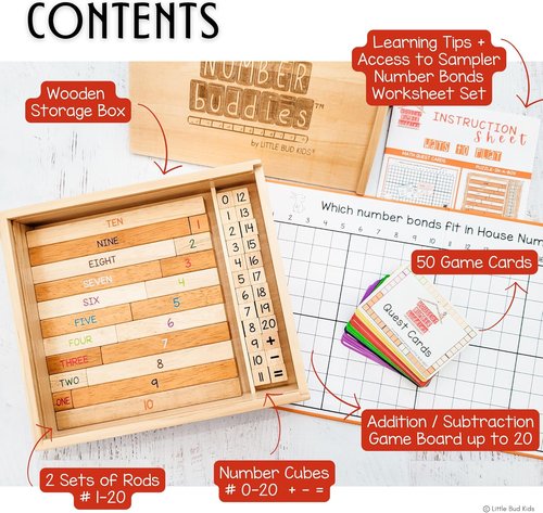 Little Bud Kids - House of Number Buddies Math Game | Montessori Counting Rods & Flash Cards for Ages 4-8
