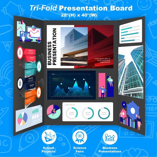 BAZIC Products Trifold Presentation Board 36" X 48" Black, Tri-Fold Corrugated Poster Boards, Cardboard for Display Boards Science Fair Art Project, 2-Pack