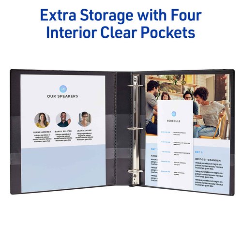 Avery Heavy-Duty View 3 Ring Binders, 1 Inch One Touch Slant Rings, DuraHinge, 1.4 Inch Wide Spine, Customizable Clear Cover and Spine, Black Binders (4-Pack of 79868)