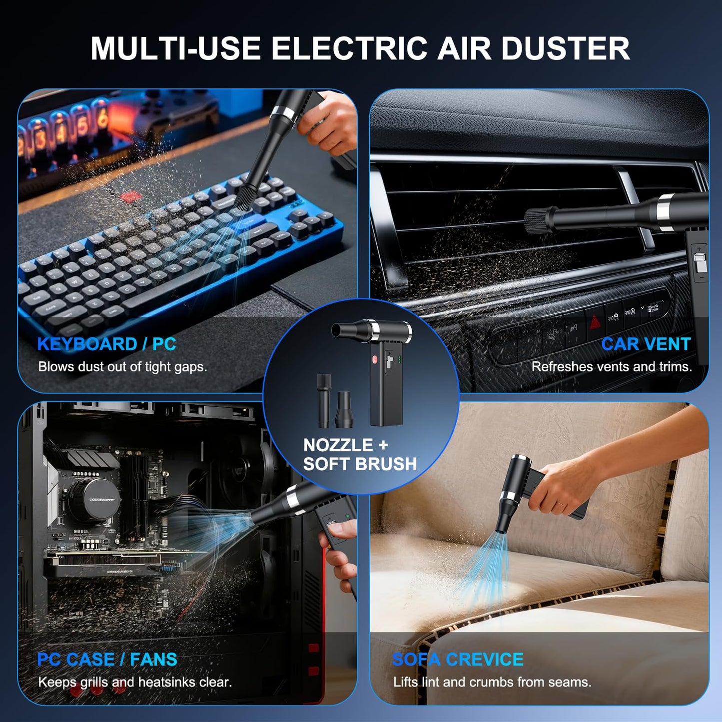 Mini Ultra-Slim Electric Compressed Air Duster 150,000RPM Super Power, Rechargeable Cordless Air Duster, Powerful Airflow for Computer, Keyboard, Outdoor, House and Car