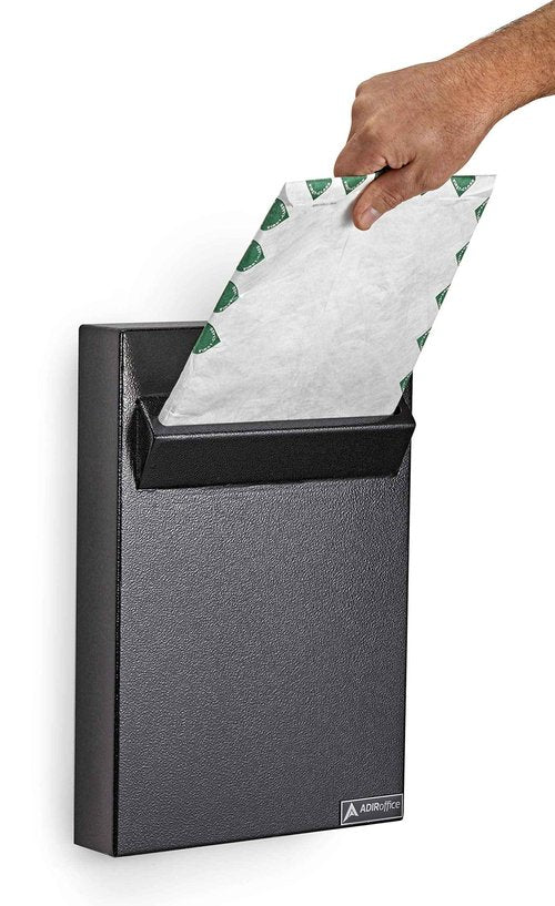 AdirOffice Wall Mount Drop Box - Heavy Duty Secured Storage with Lock - for Commercial Home Office or Business Use (Black)