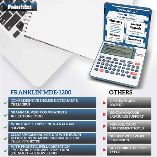Franklin MDE-1200 Electronic Dictionary and Thesaurus – English Dictionary, Synonyms, Spell Checker, Word Games, Grammar Tools, Digital Dictionary, Portable Device with LCD Screen