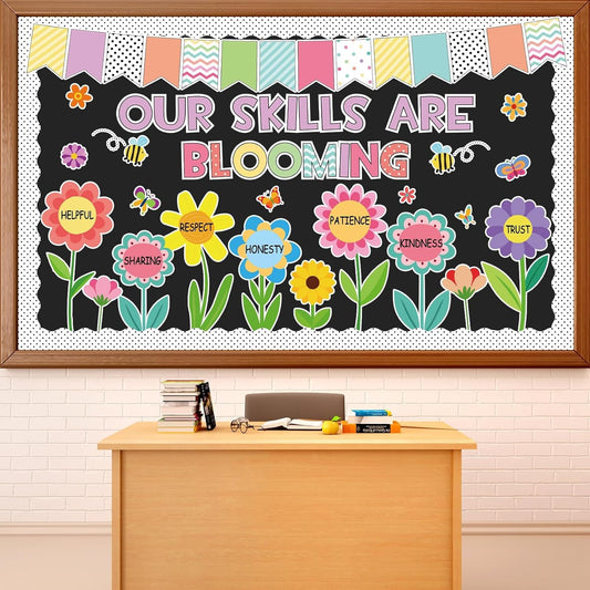 Skiennix Spring Floral Bulletin Board Decorations - Inspirational Flower Cutouts for Classroom & Office