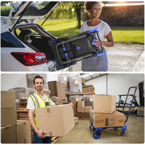330LB Folding Hand Truck Moving Dolly, Hand Trucks Heavy Duty Combination of 4 Wheels and 2 Wheels Convertible Dolly Cart with Retractable Handle Dolly for Moving Office Carts(Blue)