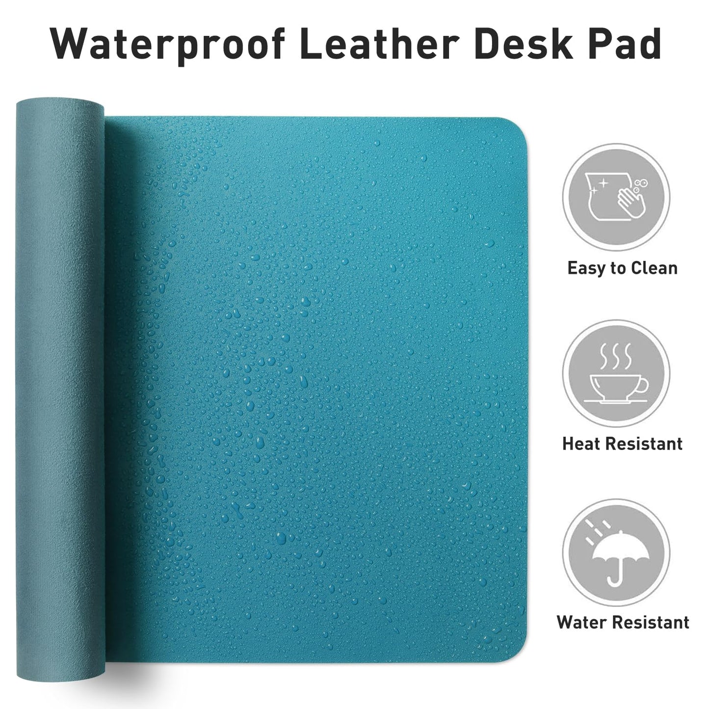 Aothia Leather Desk Pad Protector, Office Desk Mat, Large Mouse Pad, Non-Slip PU Leather Desk Blotter, Laptop Desk Pad, Waterproof Desk Writing Pad for Office and Home (48"x17", Turquoise)