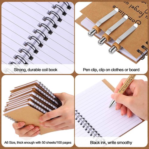 Honoson 50 Sets Spiral Notebooks Sets Employee Thank You Gifts Inspirational Journals with Retractable Bamboo Pens Bulk Encouragement Notepad for School Teacher, Awesome Sign
