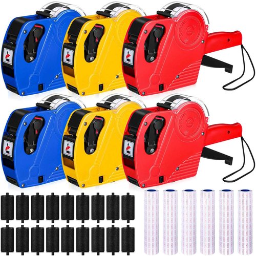 Dunzoom 6 Pack 8 Digits Price Gun for Retail, Pricing Tag Gun Kit with 24000 Labels and 18 Ink Refill, Price Gun with Labels for Supermarket Office Shop Grocery Store Organization Marking