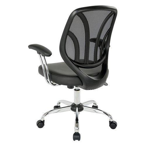 Office Star Breathable Screen Back Office Chair with Padded Faux Leather Seat and Chrome Finishes, Black