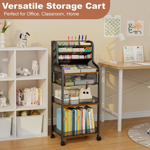 Large 7-Tier Rolling Utility Cart with Drawer, 40.15in Tall Metal Craft & Art Storage Organizer with Lockable Wheels, Storage for Art Studio, Drawing Room, Paints & Supplies