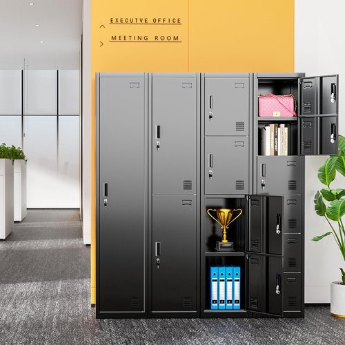 Greenvelly 72" Locker, Metal Lockers for Employees with 6 Doors and Keys, 6-Tiers Black Lockable Steel Storage Locker for Gym,School,Office,Sports,Card Slots,Vents