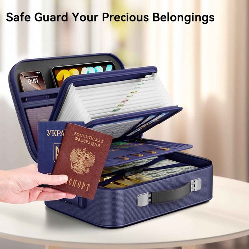 Fireproof Document Box, Hard Case Fireproof Box with Lock, Portable Hard-Shell Fireproof Water Resistant Document Safe for Important Documents, Laptops, Passports, Files and More (Blue)