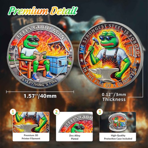 10PCS Fun Dumpster Fire Frog Challenge Coin - The Strongest Steel is Forged Dumpster Fire Coin - Emotional Support This is Fine Chip - Inspirational Funny Desk Accessories Gifts for Work Men Women
