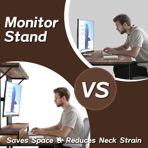 Gaming Desk with LED Lights & Power Outlets, 47 Inch Office Desk with Monitor Stand and Storage Shelves, Computer Desk with Pegboards and Adjustable TV Mount for Home Office, Bedroom, Rustic Brown