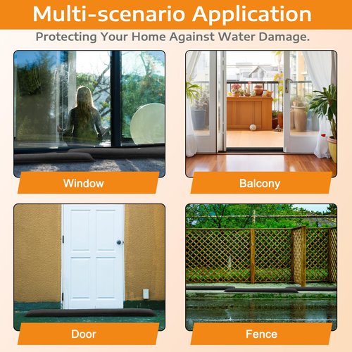 6 Pcs Water Activated Barrier for Flooding 5 Ft x 6.5 Inch Absorbent Flood Barriers for Home Sandless Sandbag Reusable Water Diverter for Door Garage Basement Prevention Rain Hurricane Black