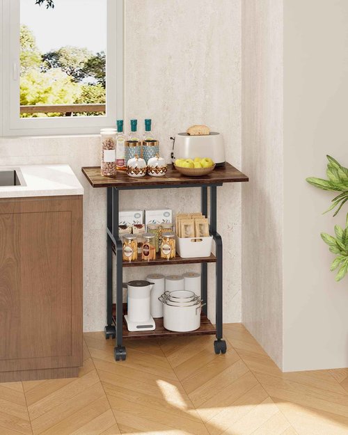 CHOEZON 23.6-in Printer Stand with Storage, 3-Tier Printer Table for Home Office, Printer Cart Under Desk Storage, Suitable for Study, Kitchen, Living Room, Rustic Brown and Black TPS02BF