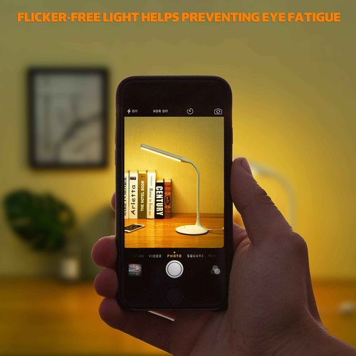 DAC LED Desk Lamp, Eye Care Table Lamp, 360 Degree Flexible Gooseneck, Continuously Dimmable, 3 Color Modes, Touch-Sensitive Control Panel, 40-Minute Auto Shut-Off Timer, White, 6W