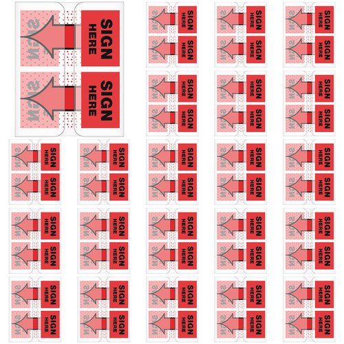 Jutom 25 Pack/ 1250 Pcs Sign Here Tabs 1 Inch Sign Here Post Stickers Flags Date Tabs Stickers with Dispenser Arrow Flag Easy to Post for Office Book Annotation Kit(Red)