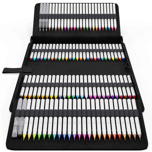 CHROMATEK 108 Watercolor Pens Set | Including 15 Page Pad & Online Video Tutorial Series | 5 Aquapens & 100 Unique Colors | Real Brush Pens | Easily Blendable, Vivid and Smooth
