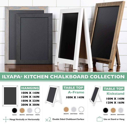Ilyapa Rustic Wooden Magnetic Kitchen Chalkboard Sign - 20x30 Inch Graywash Framed Wall Hanging Chalk Board for Farmhouse Decor, Wedding, Restaurant