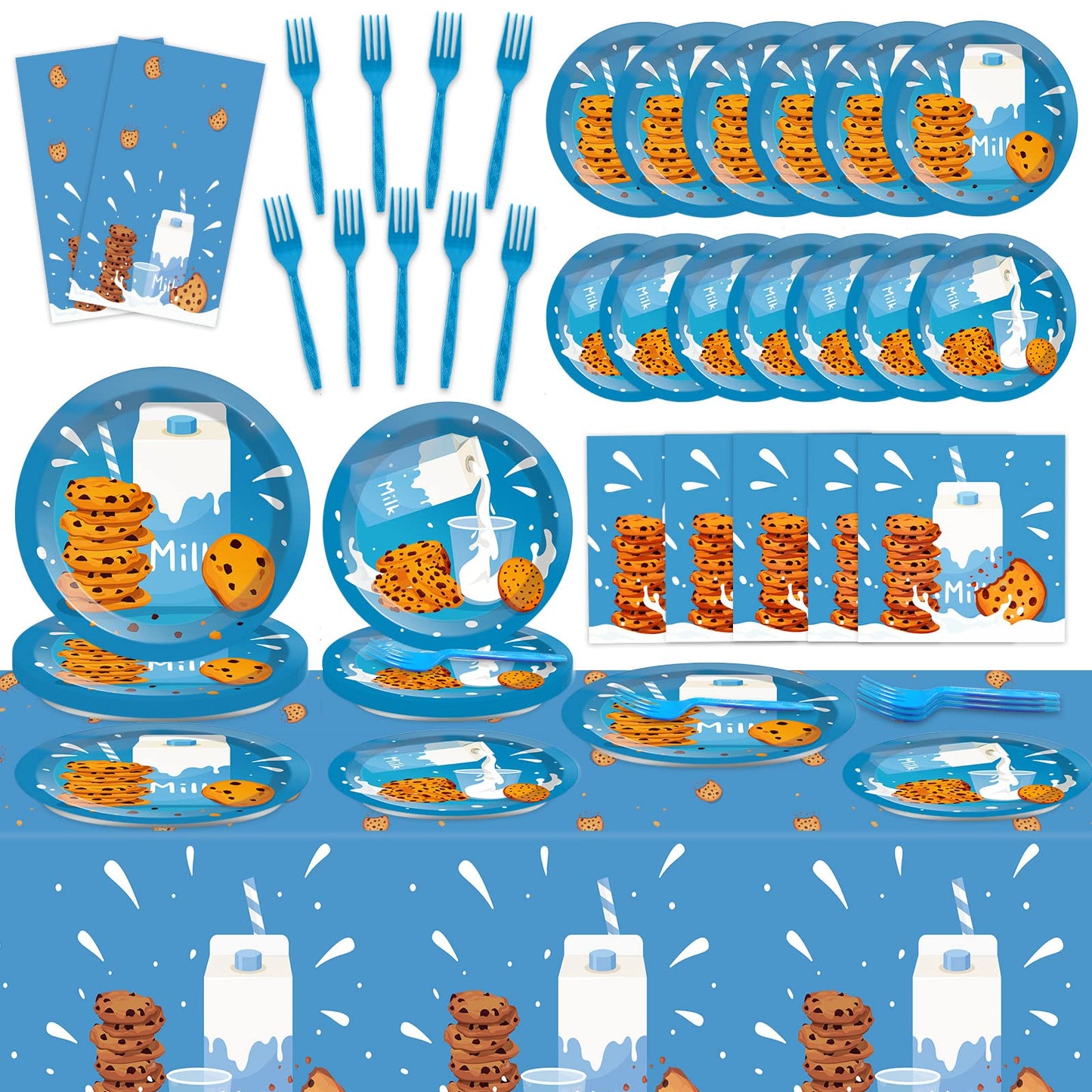 Qyeahkj Milk and Cookies Party Supplies Tableware Kit for 25 Guests Milk and Cookies Birthday Party Paper Plates Napkins Tablecloths Decorations Favors for Baby Showers Weddings