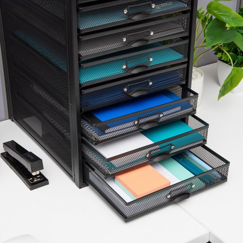 Mind Reader 10-Drawer Desk Organizer for Office Supplies, Crafts, Mail Sorting & More, Metal Mesh, 10.75"L x 14"W x 21.25"H, Black