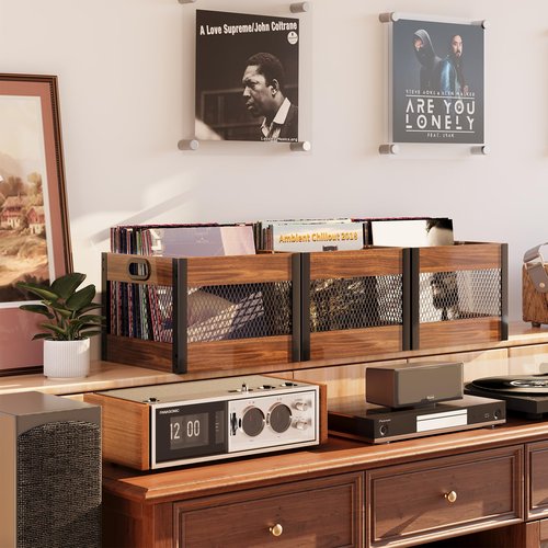X-cosrack Vinyl Record Storage Crate, Wooden LP Album Shelf Vinyl Storage Cube Organizer Box