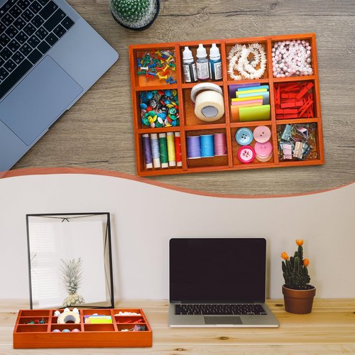 Wonderjune 2 Pack Wooden Drawer Organizer with 12 Compartments 12 Grid Sorting Tray Divided Tray Display Finished Section Box for Arts and Crafts Supplies Stationery Small Items 12.9 x 9.1 x 1.55 Inch